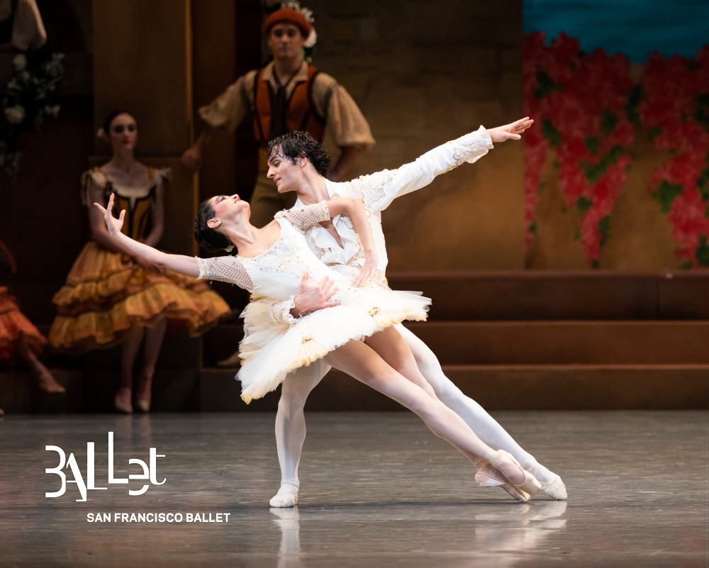 San Francisco Ballet dancers in a lift during Don Quixote at the War Memorial Opera House